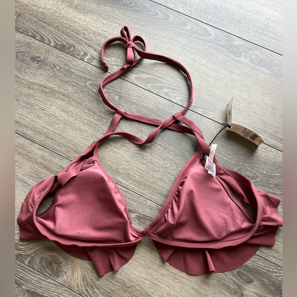 Shade & Shore Target Ribbed Ruffle Bikini Set- Raisin Burgundy 2 Piece Swimsuit - Picture 5 of 6